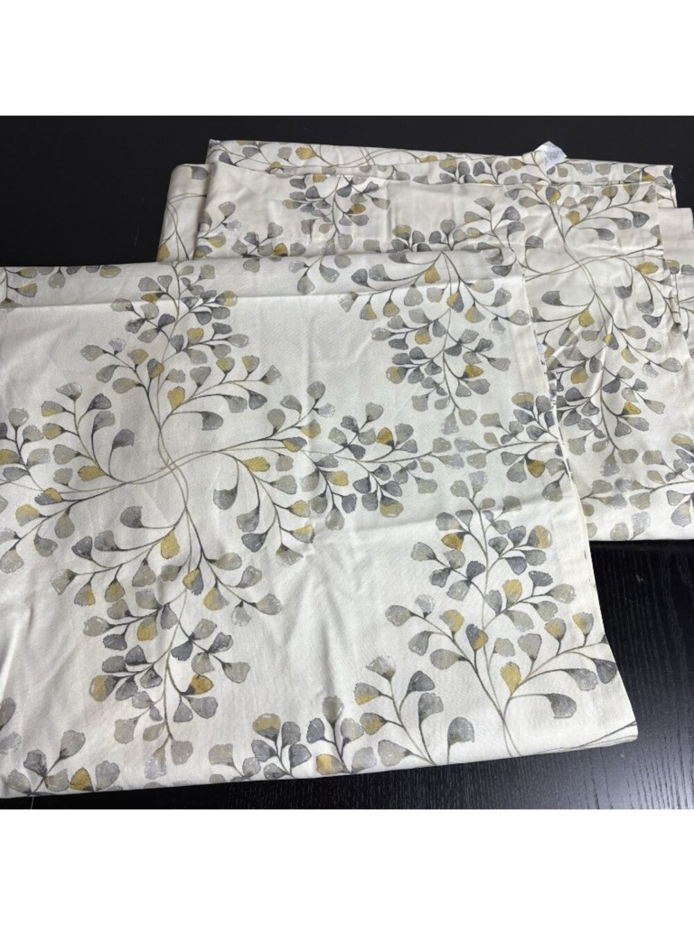 WEST ELM Pair/Set of 2 Ivory Leaf Print Curtain Panels Cotton 48x84 FLAW READ